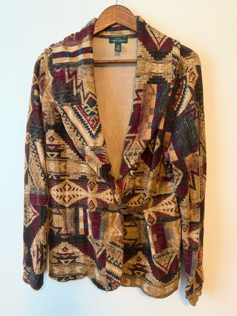Lauren Jean Co. Ralph Lauren Southwestern/Aztec Tapestry Print Wrap Jacket Blaze